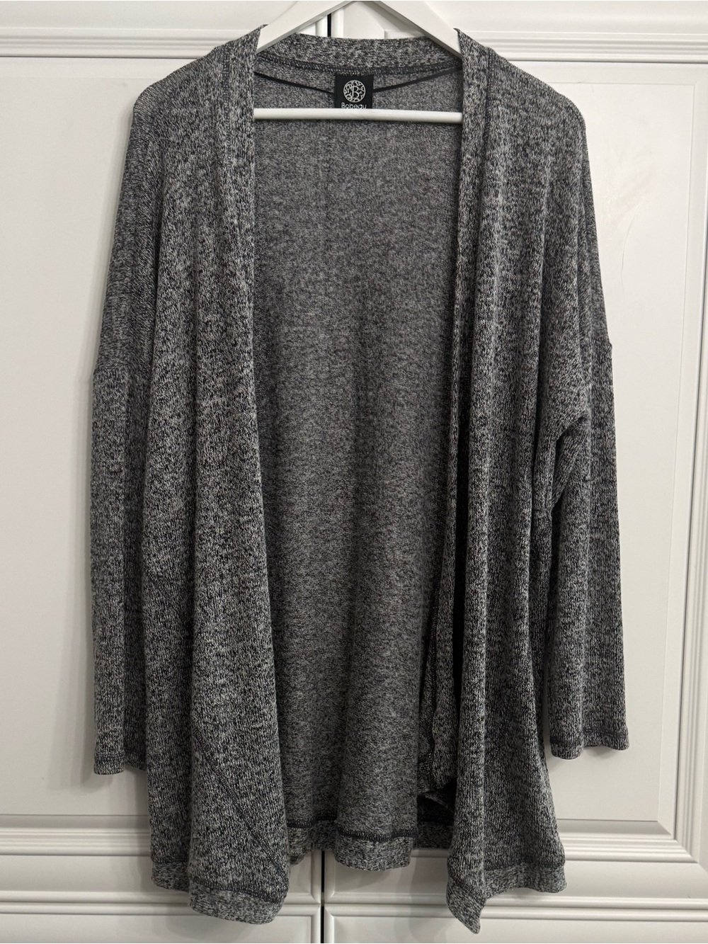bobeau Marled Heather Grey Open-Front Cardigan Sweater Draped Soft Size XL